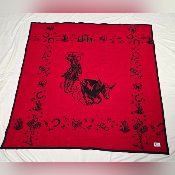 Pendleton Other - Vintage Pendleton Woolen Mill Store Cowboy Rodeo Bull Western Wool Blanket